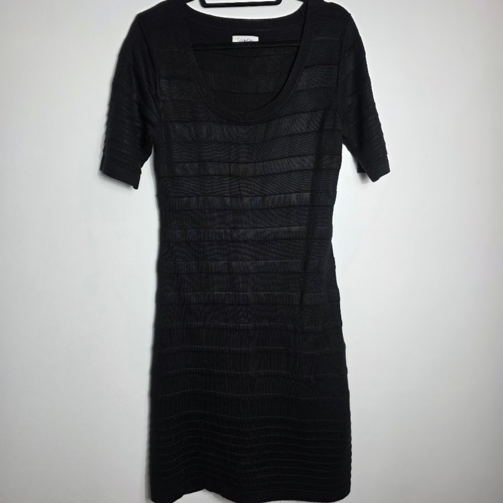Calvin Klein Black Ribbed Knit Dress M Scoop‎ Neck Sweater